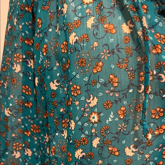 Old Navy Teal Floral Lace-Up Peasant Blouse - Picture 3 of 3